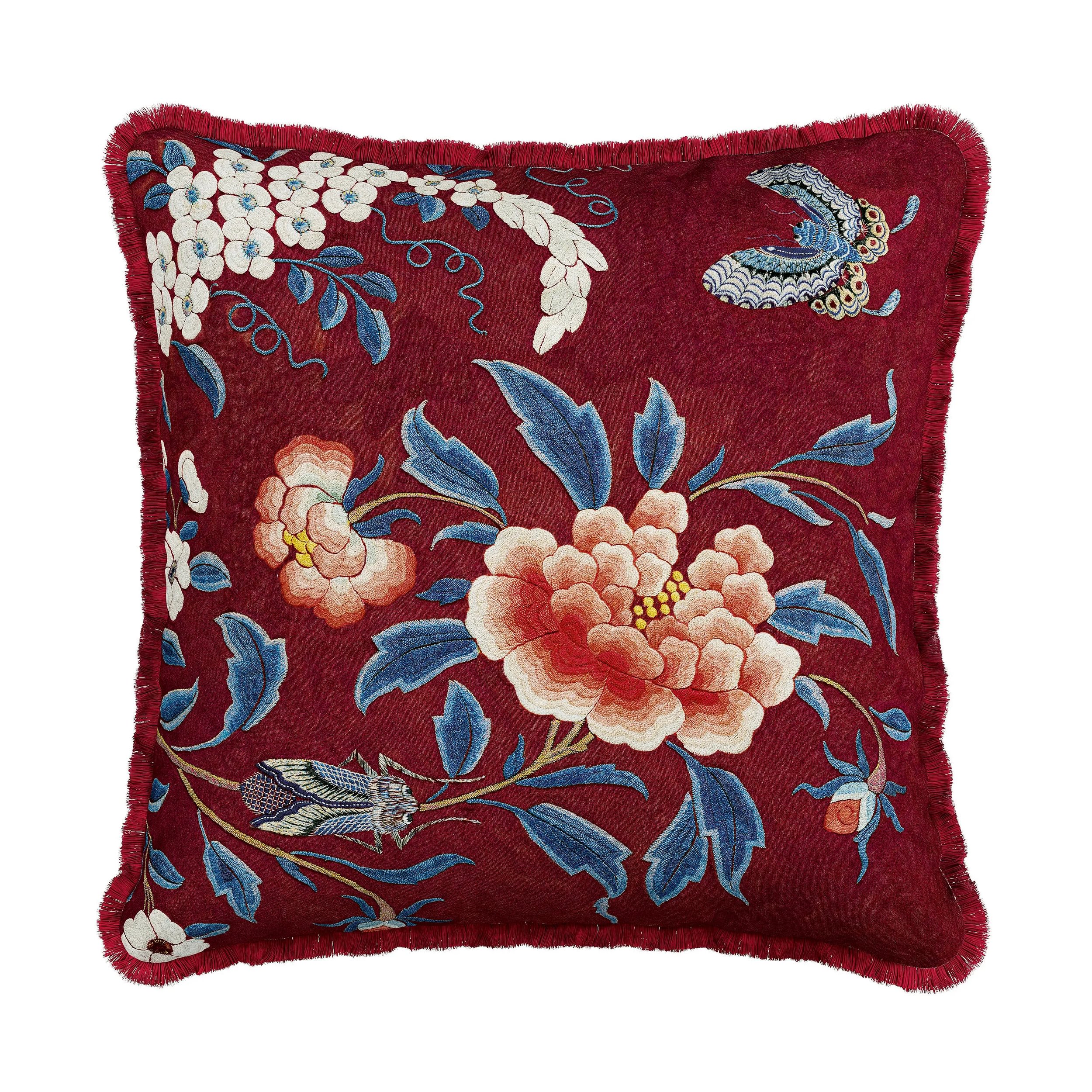 Chinoiserie Charm Floral Cushion By Va In Blue Red